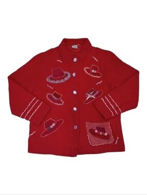 Parsley & Sage~Women Milliner Velvet Red Hatters Whimsical Jacket~Embroider~LRG